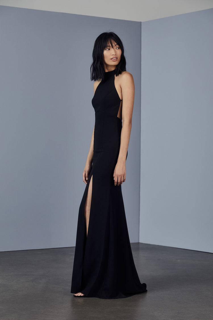 P384P - Crepe halter neck gown – Amsale